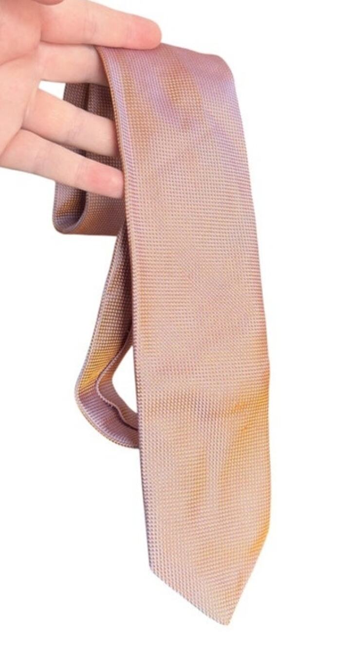 VTG Drake's Barneys New York Silk Tie British Microcheck Orange Blue Iridescent
